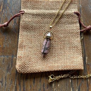 Rhodonite Gold Point Necklace Rhodonite Pendant Crystal Point Necklace